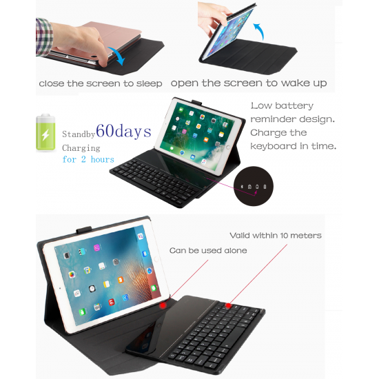 New iPad 2018/2017 iPad Air/Air 2/Pro 9.7 wireless bluetooth smart keyboard case