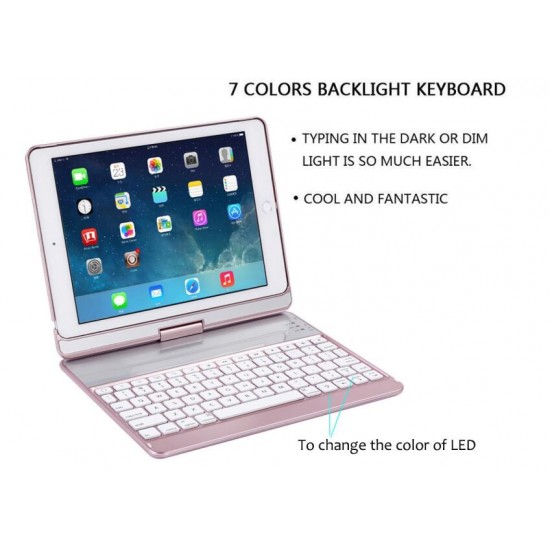 iPad 10.2/ 7th 2019 360 Rotation Aluminum Bluetooth Keyboard with Backlit Silver