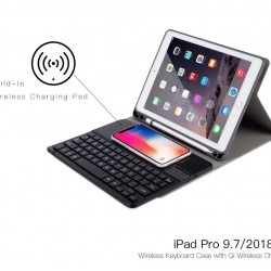 iPad 2018/2017/iPad Air/Air 2/Pro 9.7" Bluetooth Keyboard Case with Qi Wireless Black