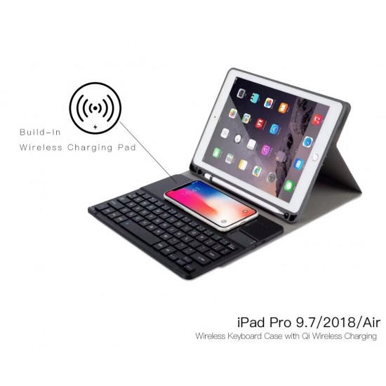 iPad 2018/2017/iPad Air/Air 2/Pro 9.7" Bluetooth Keyboard Case with Qi Wireless Black