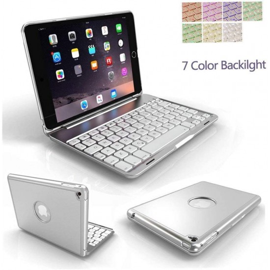 ipad 10.2 7th Gen 2019 Aluminum Alloy Backlit Bluetooth keyboard Cover-Silver