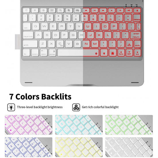 2019 iPad 10.2 inch 7th Bluetooth Keyboard 360° Rotatable 7 Colors Backlit