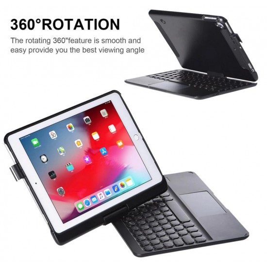 iPad 7th / 10.2 Air 3 2019/ Pro 10.5 2017 360 degree Rotating Led Backlit Bluetooth Touchpad Keyboard