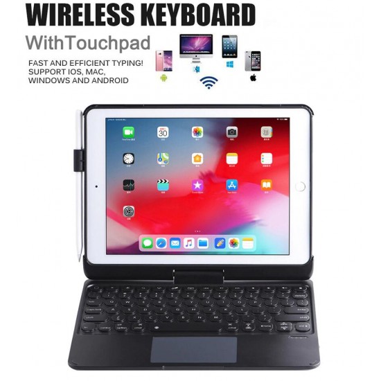 iPad 7th / 10.2 Air 3 2019/ Pro 10.5 2017 360 degree Rotating Led Backlit Bluetooth Touchpad Keyboard