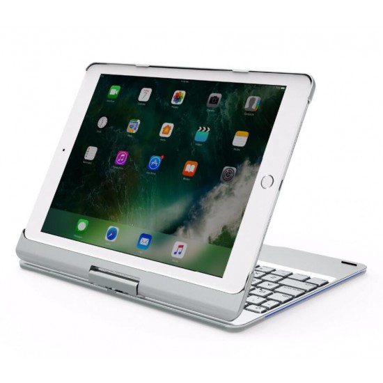 iPad 10.2/ 7th 2019 360 Rotation Aluminum Bluetooth Keyboard with Backlit Silver