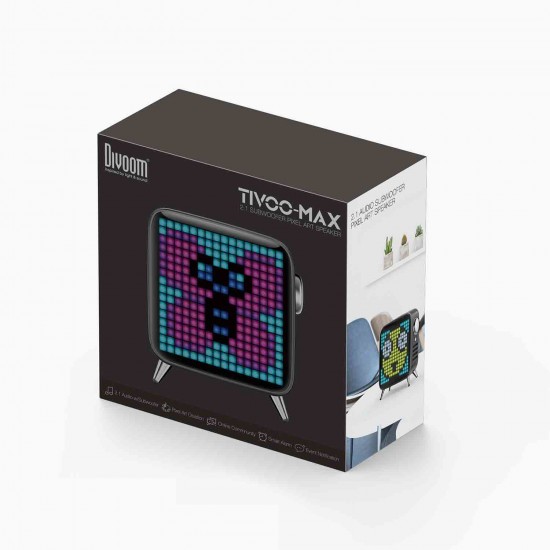 Pixel Tivoo-Max Wireless Bluetooth Speaker Box Audio Art Led Stereo Alarm Clock-Black