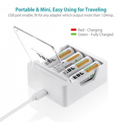 EBL Travel AA AAA Ni-MH/Ni-CD Rechargeable Smart Battery Charger with USB Cable