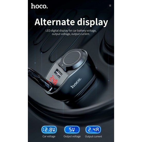 HOCO Dual USB  Cigarette Port Slot Car Charger Adapter with LED Digital Display