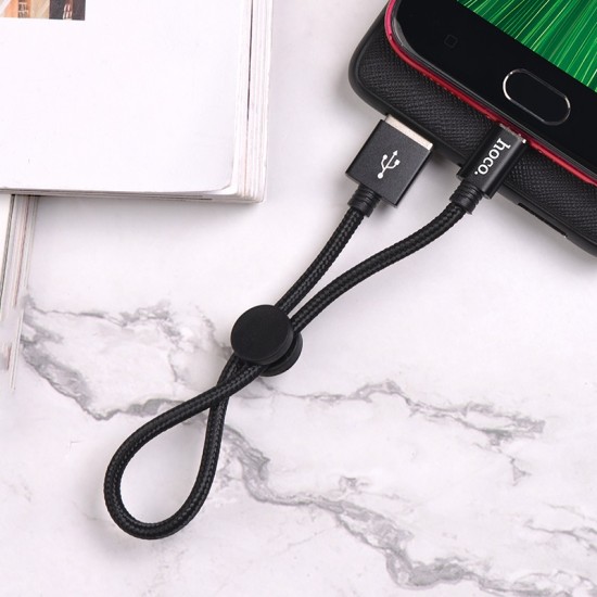 Premium Micro-USB charging data cable 0.25m current 2.4A with round wire clip-Black