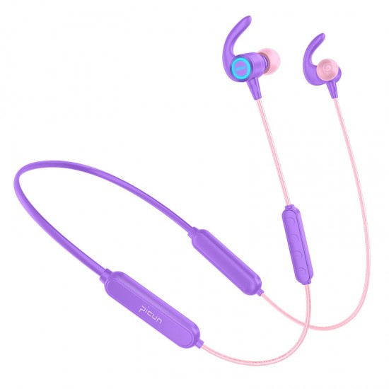 Fitness Wireless Bluetooth Headphones Neckband LED Light  With Mic Purple