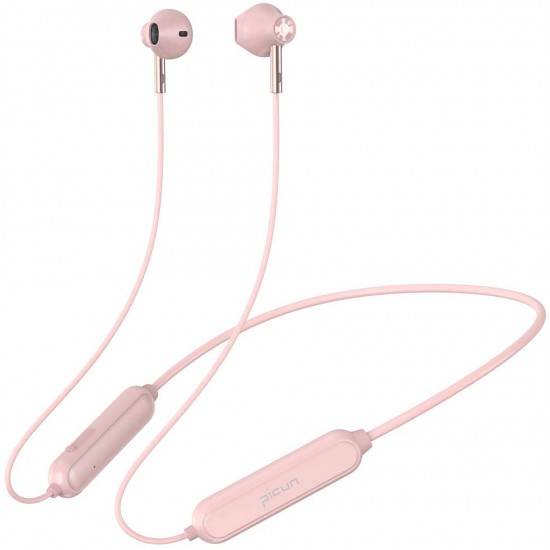 Magnetic Bass Lightweight Neckband Fitness Gym Sports Bluetooth Wireless Earphones with Mic Pink