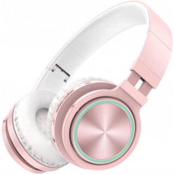 Wireless Bluetooth Headphones LED light With Mic Foldable Headset Rose Gold