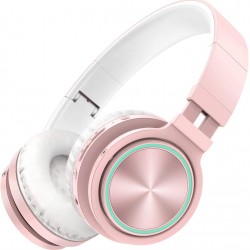 Wireless Bluetooth Headphones LED light With Mic Foldable Headset Rose Gold