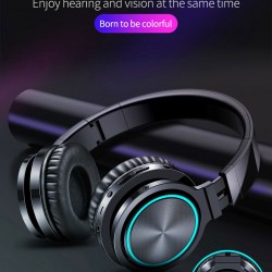 Wireless Headphones Bluetooth 5.0 Foldable Headphone Headset with Mic Led Black