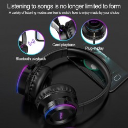 Wireless bluetooth 5.0 Bass Headphones Headset LED Stereo Bass Touch Control