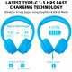 Kids Children Wireless Bluetooth Headphones Foldable Stereo Built-in Mic-Blue