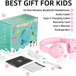 Kids Children Wireless Bluetooth Headphones Foldable Stereo Built-in Mic-Pink