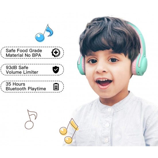 Kids Children Bluetooth Headphones Foldable Wireless Headsets Build-in Mic-Mint