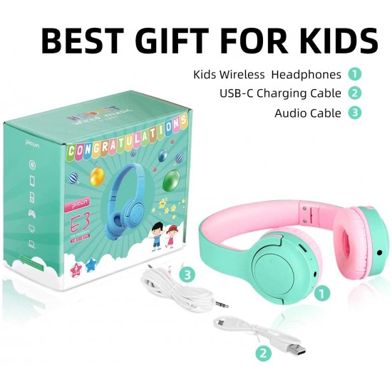 Kids Children Bluetooth Headphones Foldable Wireless Headsets Build-in Mic-Mint