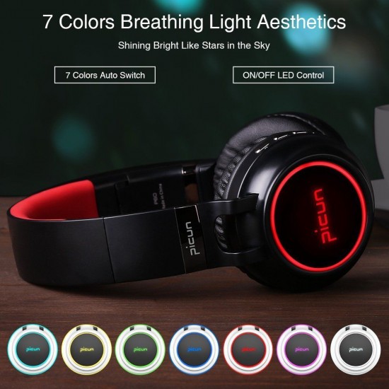 Bluetooth Headphone Wireless 7 Colors Glowing 20 Hrs Music Time Headset With MIC