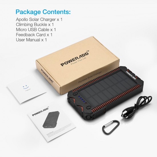 12000 mAh Solar Power Bank Charger Dual USB Waterproof  with Dual LED Flashlight