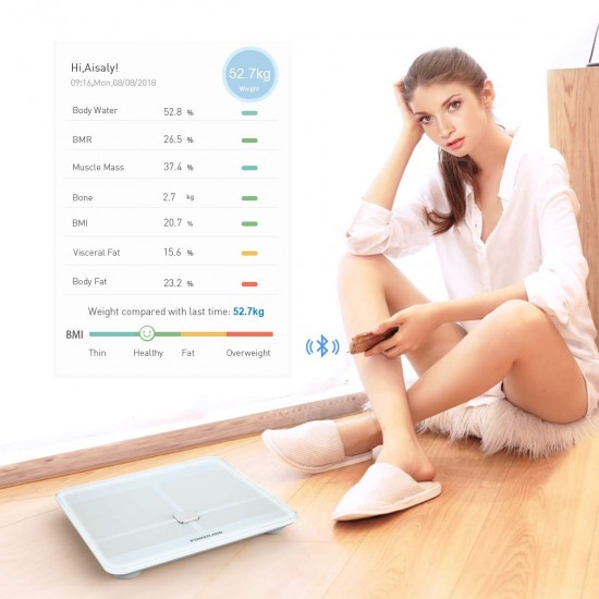 Bluetooth Smart BMI Scale Digital Wireless Body Fat Weight 180kg FDA Approved