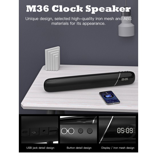 Desktop Bluetooth Speaker Subwoofer Bass Headset Alarm Clock Support FM TF Card