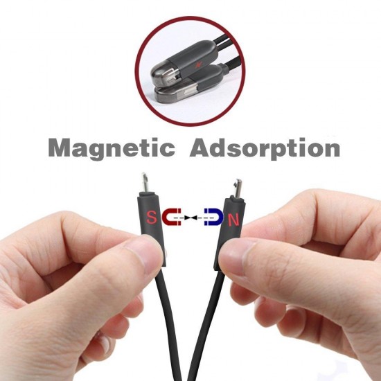 2 in 1 Lightning Micro USB Cable Charger Magnetic Cable for iPhone Samsung Black