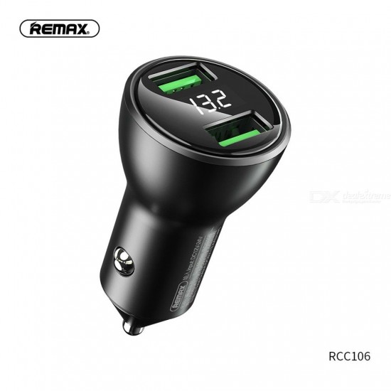 REMAX Dual USB Car Charger 3.4A Fast Charging LED Display-Black