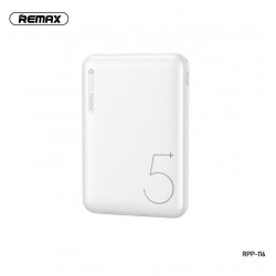 Remax Tiny Slim Mobile Power Bank 5000mAh dual USB charging-White