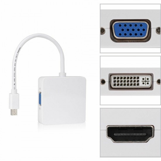 MacBook 3 In1 Mini Display Port DP Thunderbolt to DVI VGA HDMI Adapter Cable