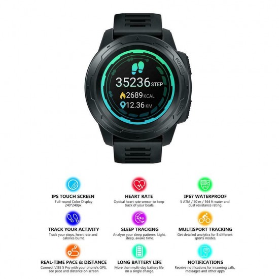 Bluetooth Smart Watch Heart Rate IP67 1.3" Touch Color Dispaly IPS Android/IOS